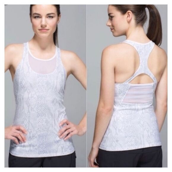 Lululemon White Gray Snake Print Tank Top Mesh Size 6 - Picture 1 of 7